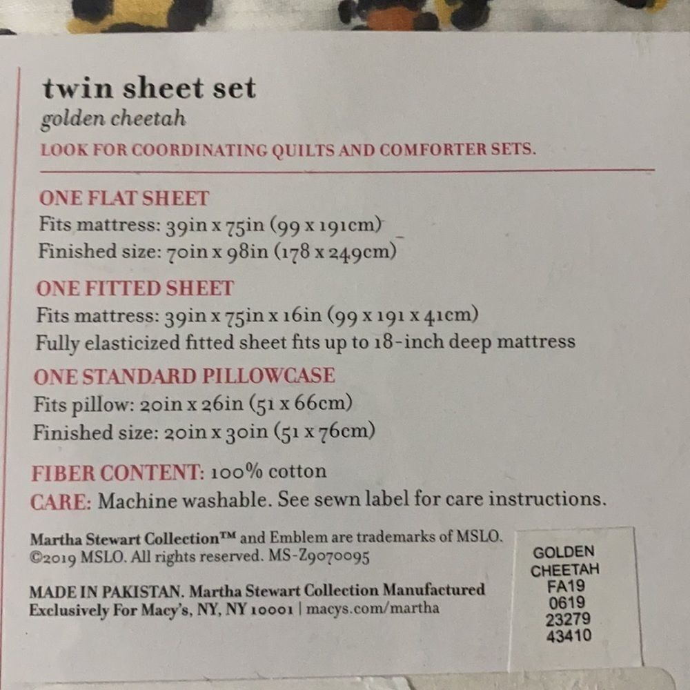 Whim By Martha Stewart leopard print Twin Sheets - Picture 4 of 4
